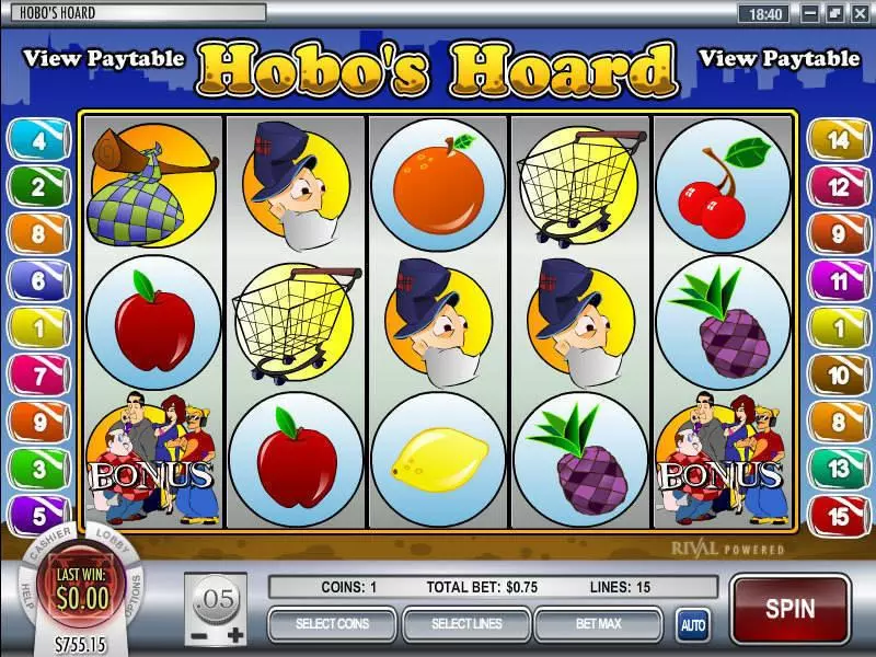 Hobo's Hoard  Real Money Slot made by Rival - Main Screen Reels