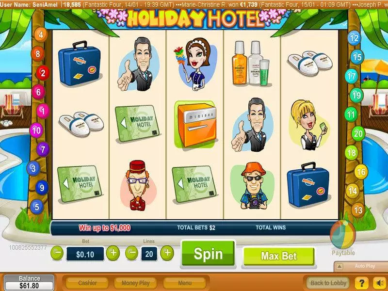 Holiday Hotel  Real Money Slot made by NeoGames - Main Screen Reels
