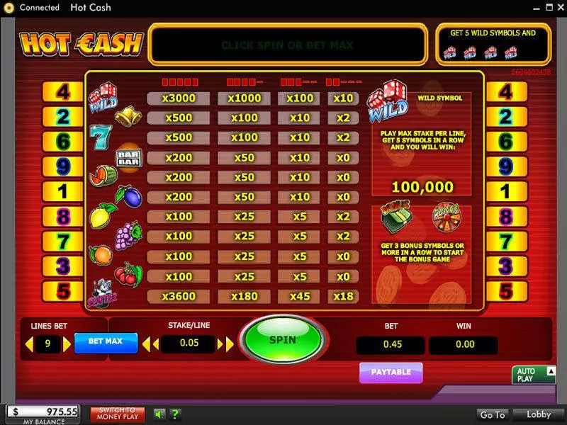 Hot Cash  Real Money Slot made by 888 - Info and Rules