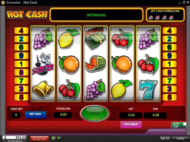 Hot Cash  Real Money Slot made by 888 - Main Screen Reels