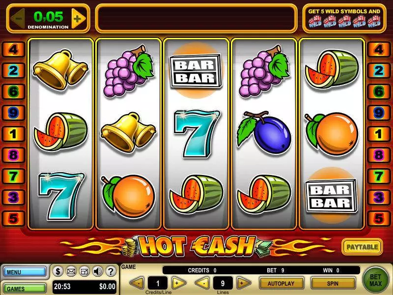Hot Cash  Real Money Slot made by GTECH - Main Screen Reels