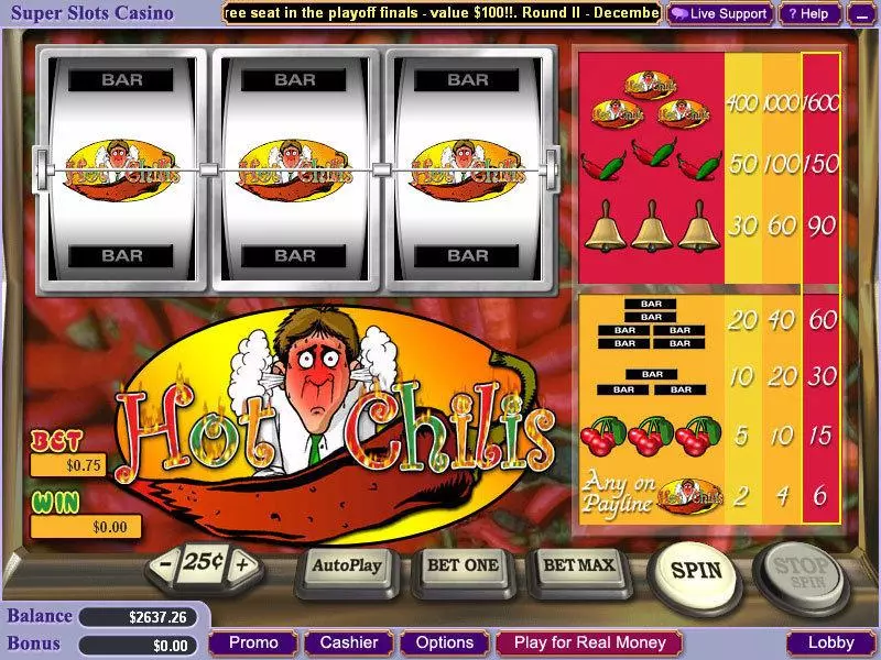 Hot Chilis  Real Money Slot made by Vegas Technology - Main Screen Reels