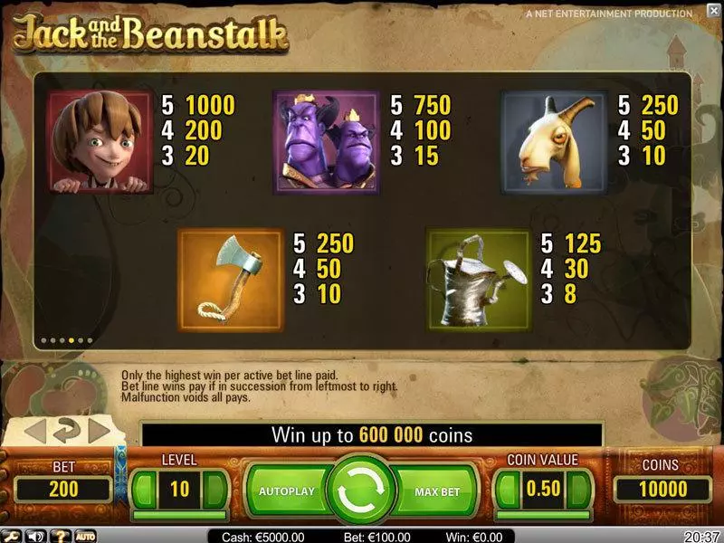 Jack and the Beanstalk  Real Money Slot made by NetEnt - Info and Rules
