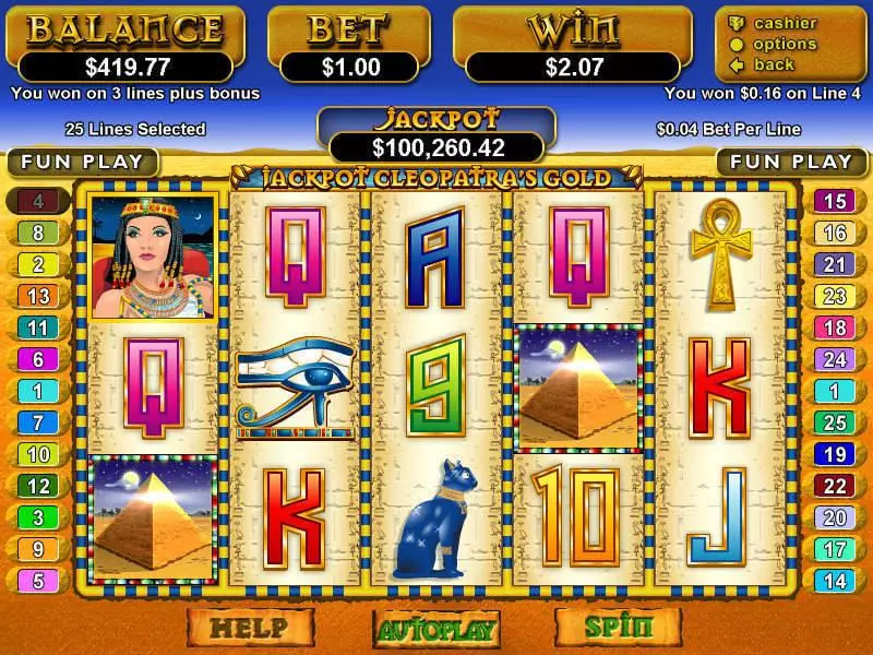 Jackpot Cleopatra's Gold  Real Money Slot made by RTG - Main Screen Reels