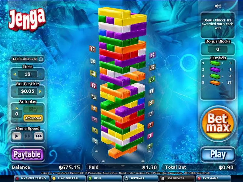 Jenga  Real Money Slot made by CryptoLogic - Main Screen Reels