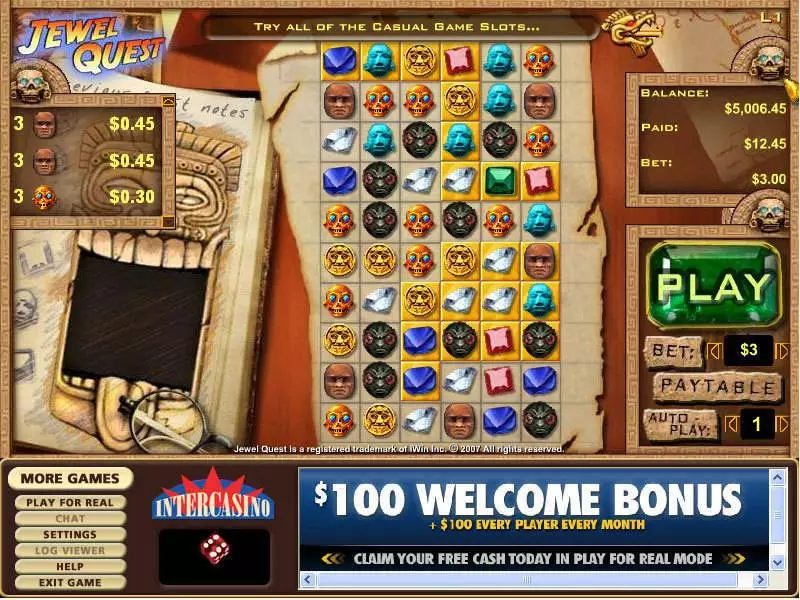Jewel Quest  Real Money Slot made by CryptoLogic - Main Screen Reels