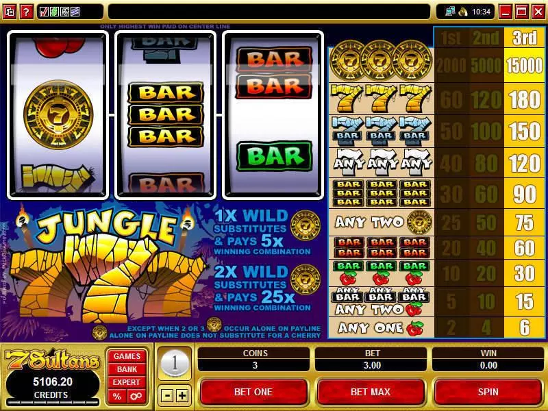 Jungle 7's  Real Money Slot made by Microgaming - Main Screen Reels