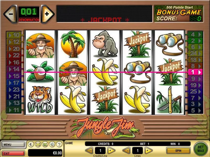 Jungle Jim  Real Money Slot made by GTECH - Main Screen Reels