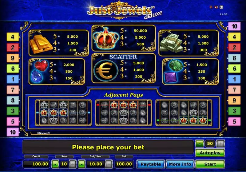Just Jewels - Deluxe  Real Money Slot made by Novomatic - Info and Rules