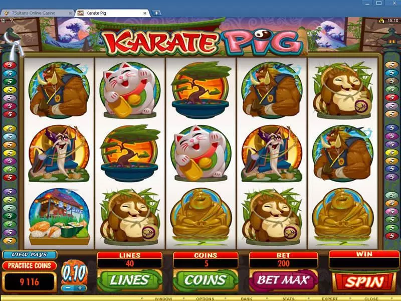 Karate Pig  Real Money Slot made by Microgaming - Main Screen Reels