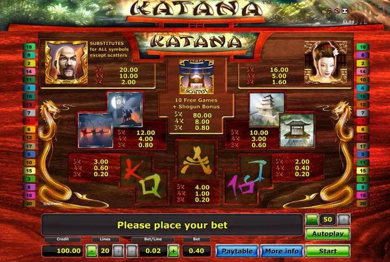 Katana  Real Money Slot made by Novomatic - Info and Rules