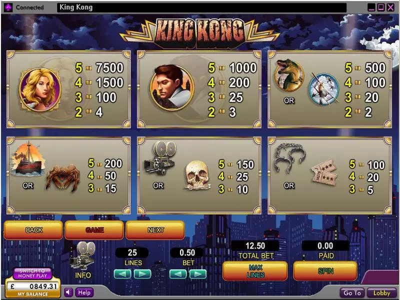King Kong  Real Money Slot made by 888 - Info and Rules
