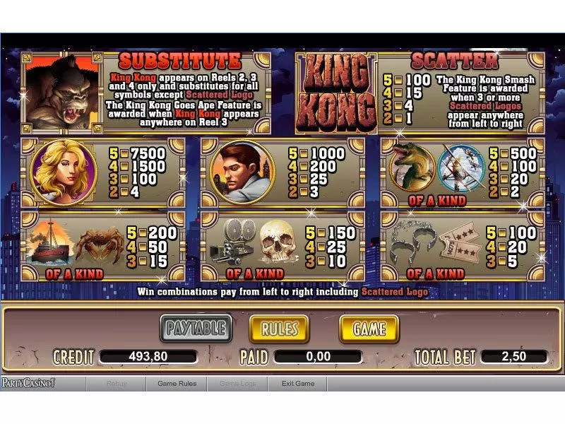 King Kong  Real Money Slot made by bwin.party - Info and Rules