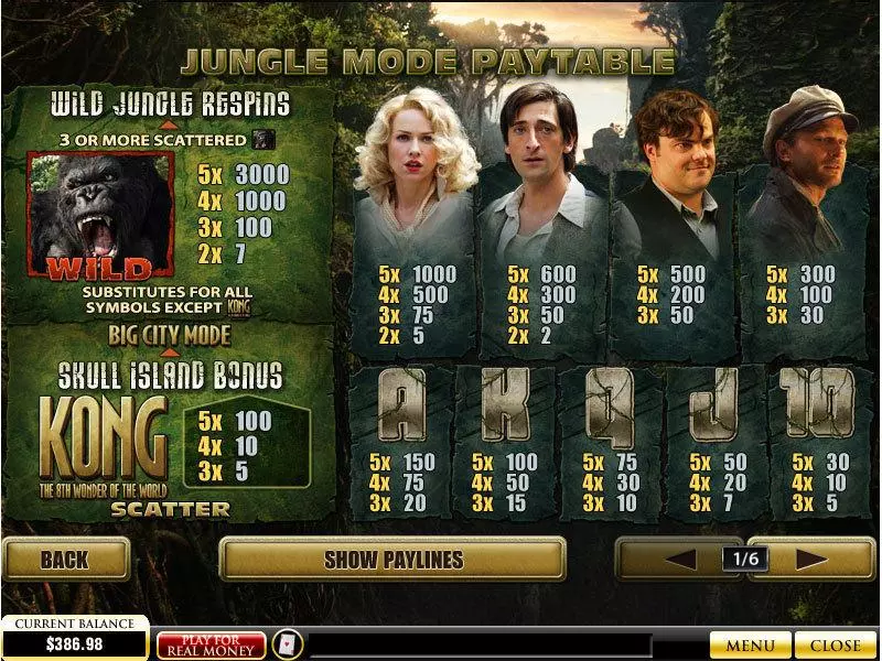 King Kong  Real Money Slot made by PlayTech - Info and Rules