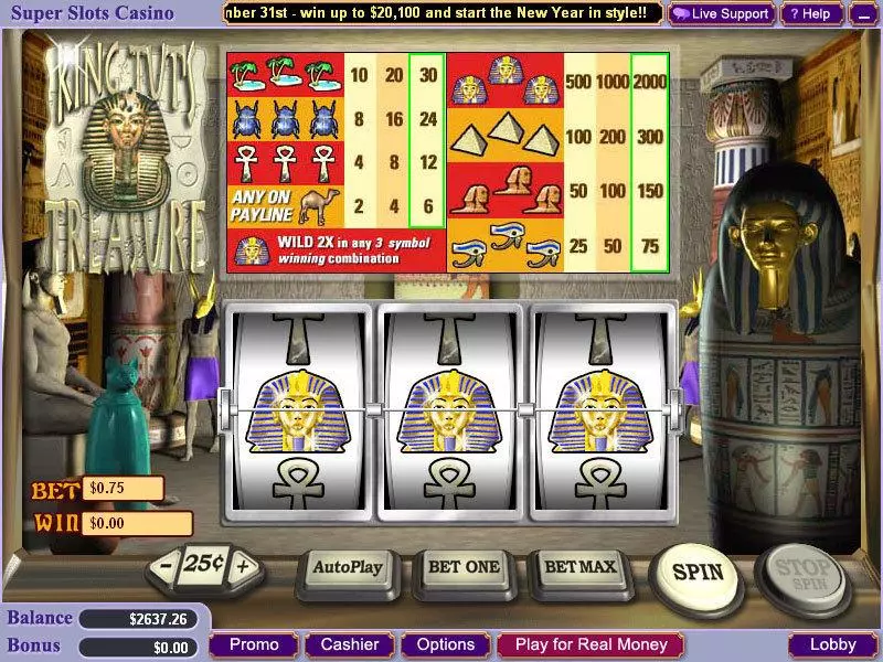 King Tut's Treasure  Real Money Slot made by WGS Technology - Main Screen Reels