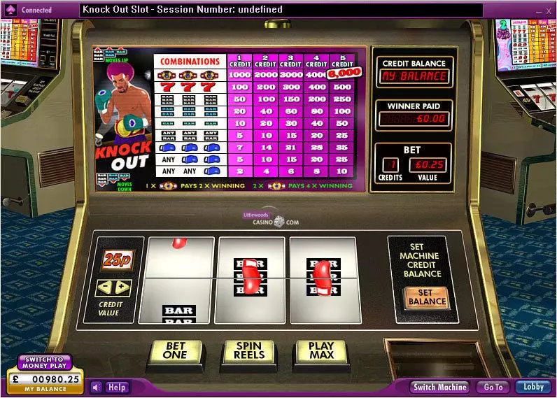 KnockOut  Real Money Slot made by 888 - Main Screen Reels