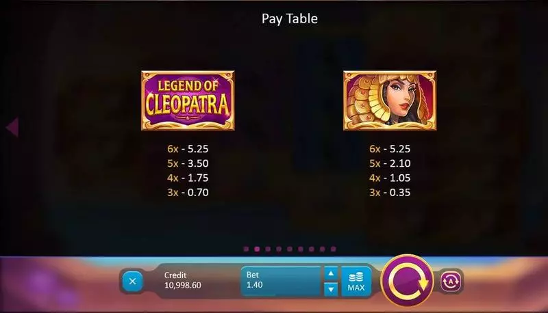 Legend of Cleopatra  Real Money Slot made by Playson - Paytable
