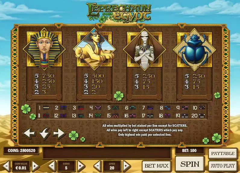 Leprechaun goes Egypt  Real Money Slot made by Play'n GO - Info and Rules
