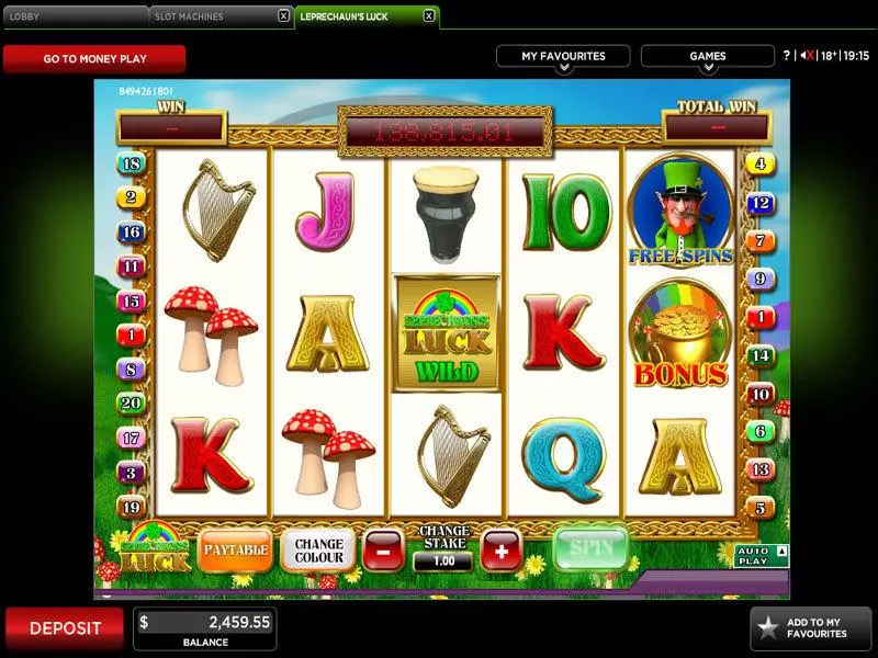 Leprechaun's Luck  Real Money Slot made by 888 - Main Screen Reels