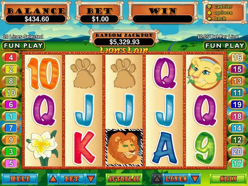 Lions Lair  Real Money Slot made by RTG - Main Screen Reels