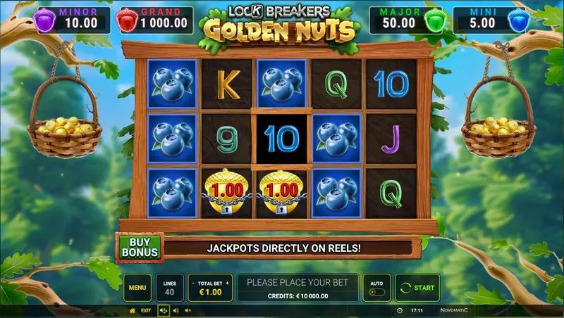 Lock Breakers – Golden Nuts Buy Bonus  Real Money Slot made by Greentube - Main Screen Reels