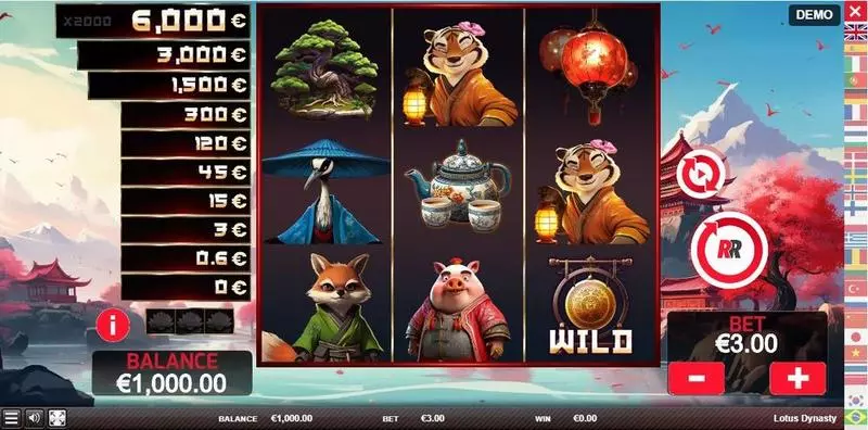 Lotus Dynasty  Real Money Slot made by Red Rake Gaming - Main Screen Reels