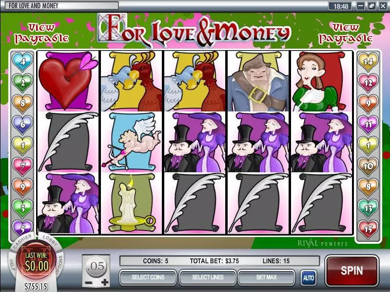 Love and Money  Real Money Slot made by Rival - Main Screen Reels