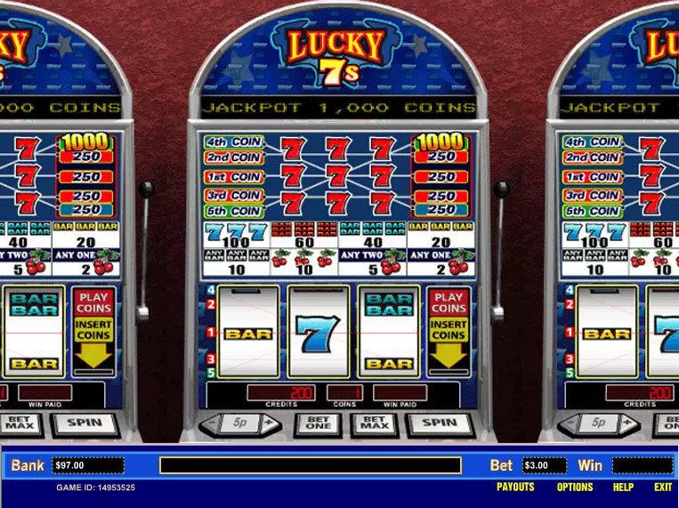 Lucky 7's 5 Line  Real Money Slot made by Parlay - Main Screen Reels
