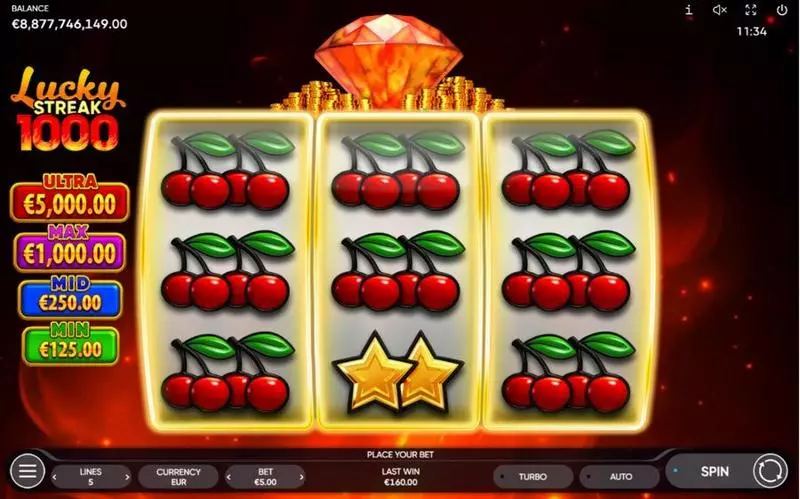 Lucky Streak 1000  Real Money Slot made by Endorphina - Main Screen Reels