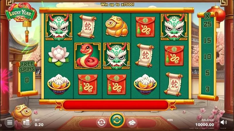 Lucky Year 25  Real Money Slot made by Mascot Gaming - Main Screen Reels