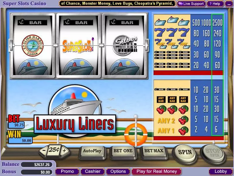Luxury Liners  Real Money Slot made by WGS Technology - Main Screen Reels