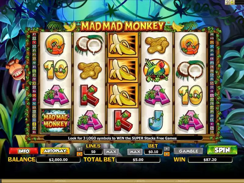 Mad Mad Monkey  Real Money Slot made by NextGen Gaming - Main Screen Reels