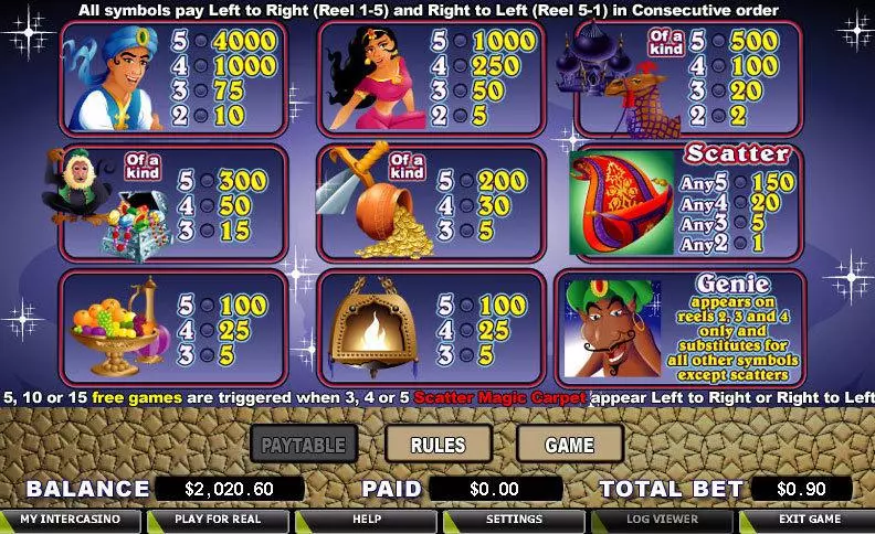 Magic Carpet  Real Money Slot made by CryptoLogic - Info and Rules