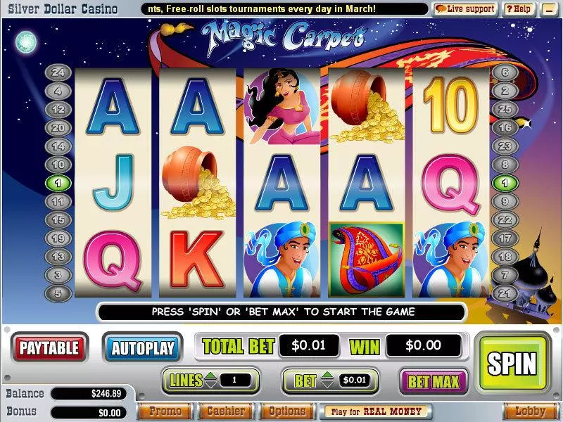 Magic Carpet  Real Money Slot made by WGS Technology - Main Screen Reels