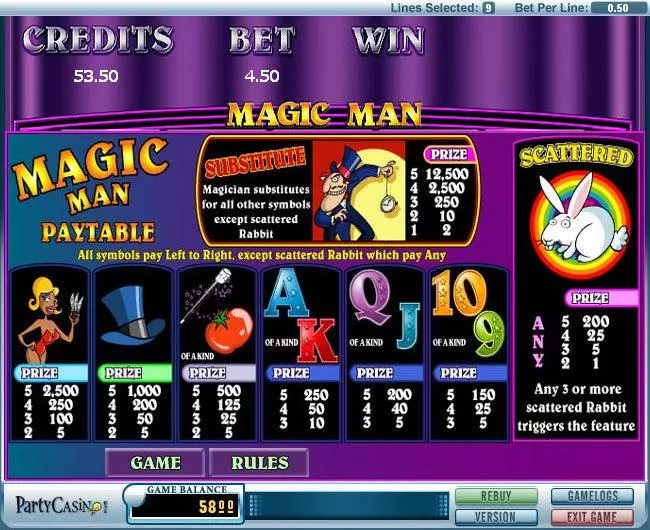 Magic Man  Real Money Slot made by bwin.party - Info and Rules