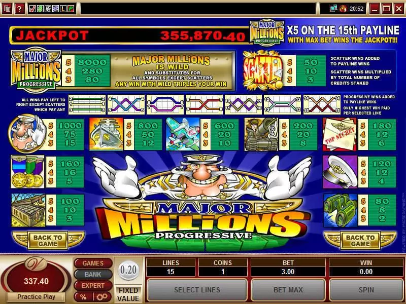 Major Millions 5-Reels  Real Money Slot made by Microgaming - Info and Rules