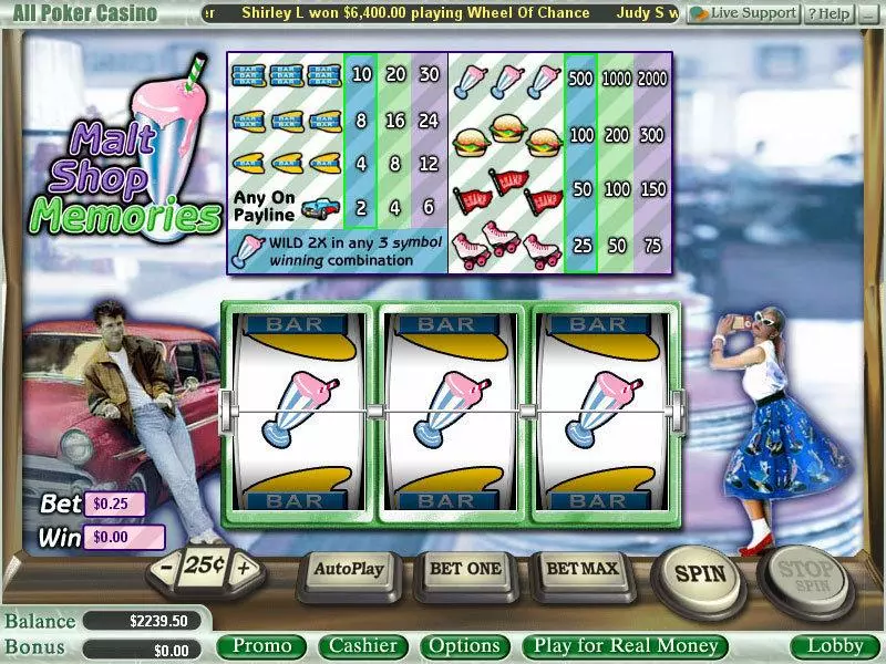MaltShop Memories  Real Money Slot made by WGS Technology - Main Screen Reels