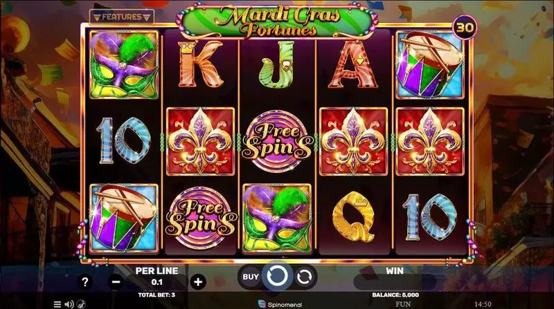 Mardi Gras Fortunes  Real Money Slot made by Spinomenal - Main Screen Reels