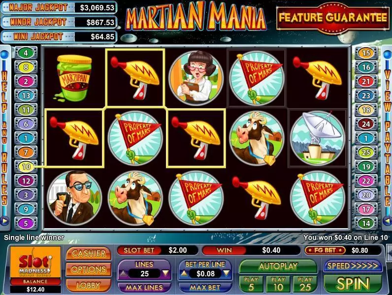 Martian Mania  Real Money Slot made by NuWorks - Main Screen Reels