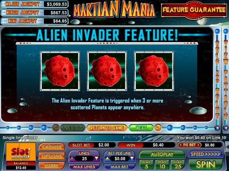 Martian Mania  Real Money Slot made by NuWorks - Info and Rules