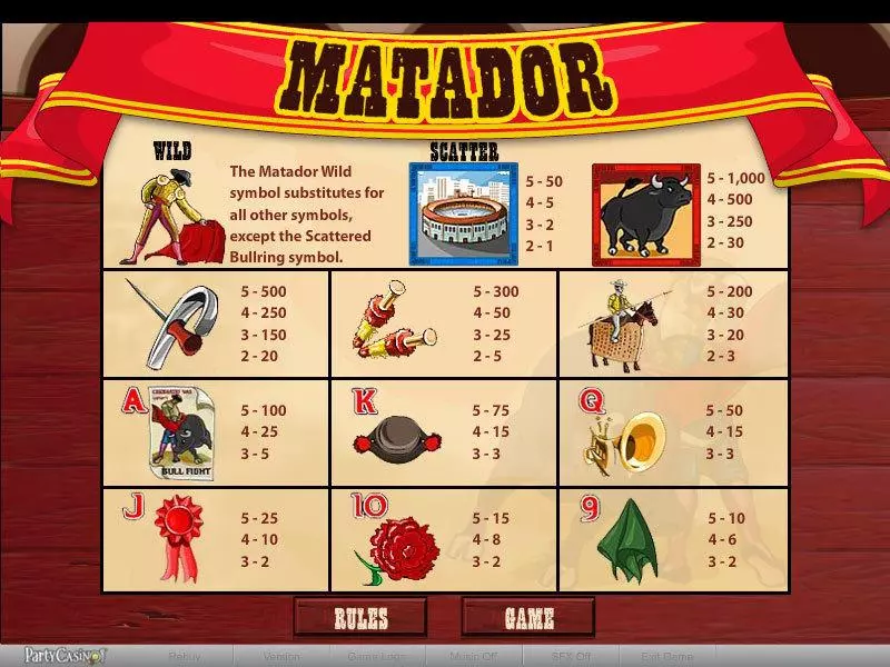 Matador  Real Money Slot made by bwin.party - Info and Rules