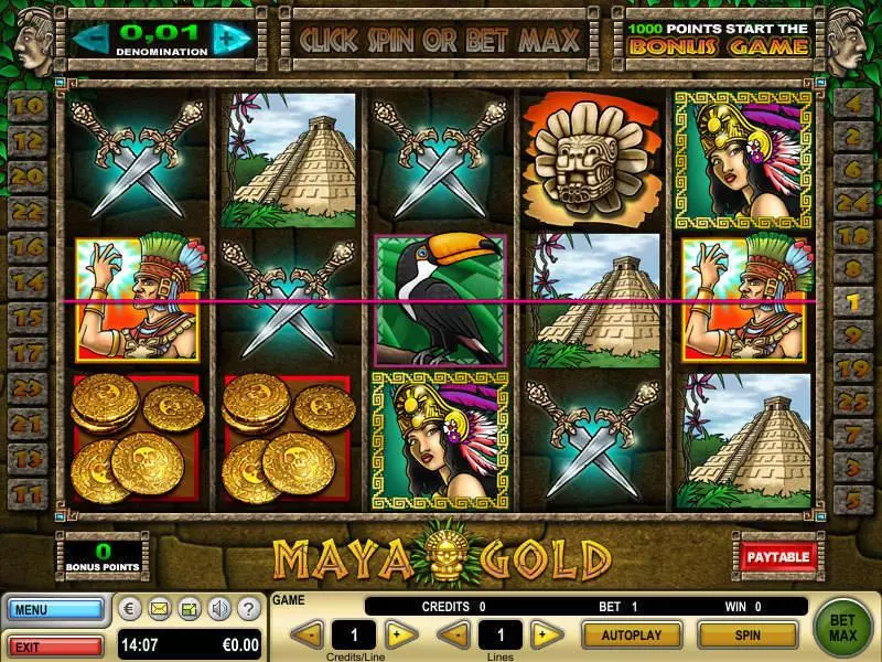 Maya Gold  Real Money Slot made by GTECH - Main Screen Reels