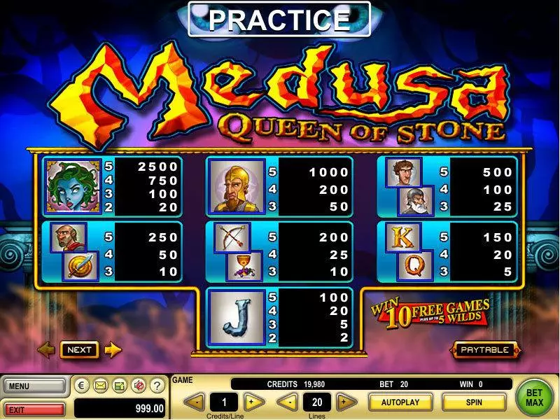 Medusa  Real Money Slot made by GTECH - Info and Rules