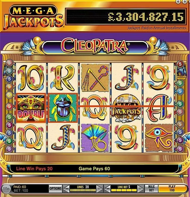 MegaJackpots Cleopatra  Real Money Slot made by IGT - Introduction Screen