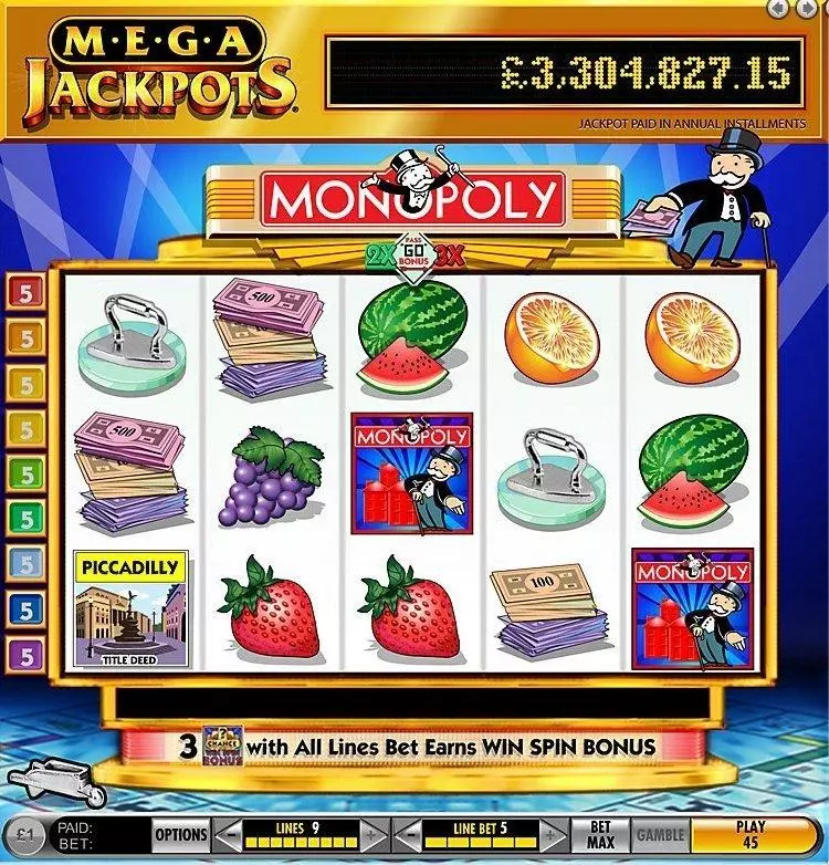 MegaJackpots Monopoly Pass Go  Real Money Slot made by IGT - Introduction Screen