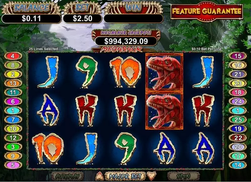 Megasaur  Real Money Slot made by RTG - Main Screen Reels