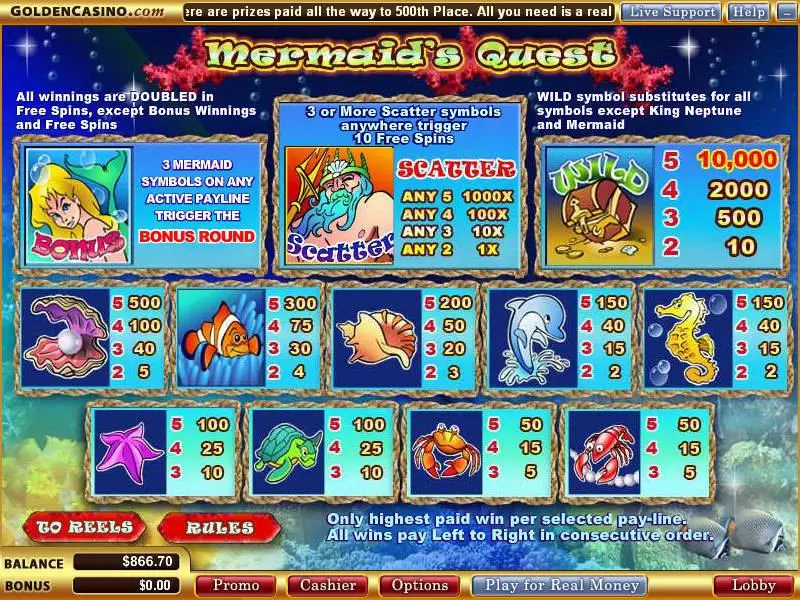 Mermaid's Quest  Real Money Slot made by WGS Technology - Info and Rules
