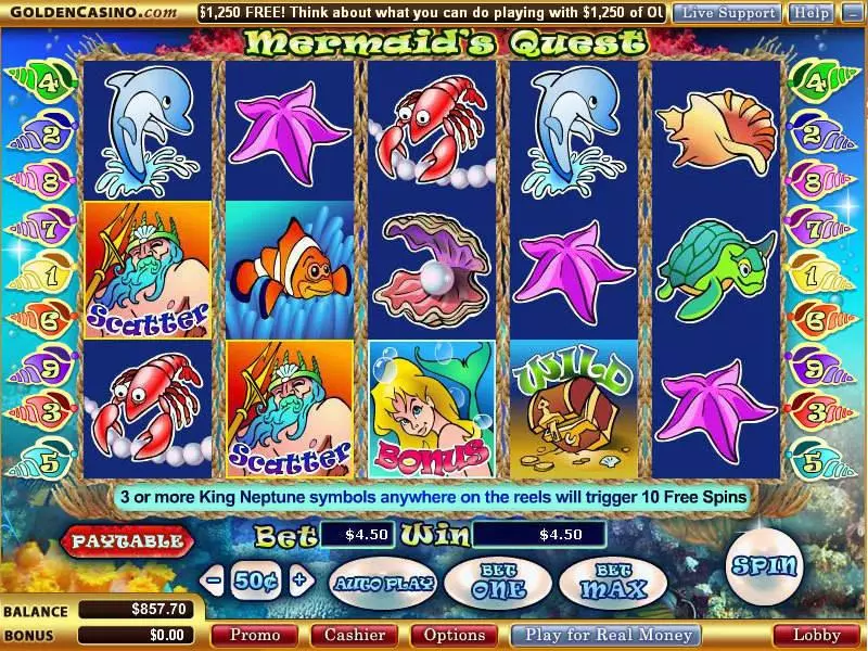 Mermaid's Quest  Real Money Slot made by WGS Technology - Main Screen Reels