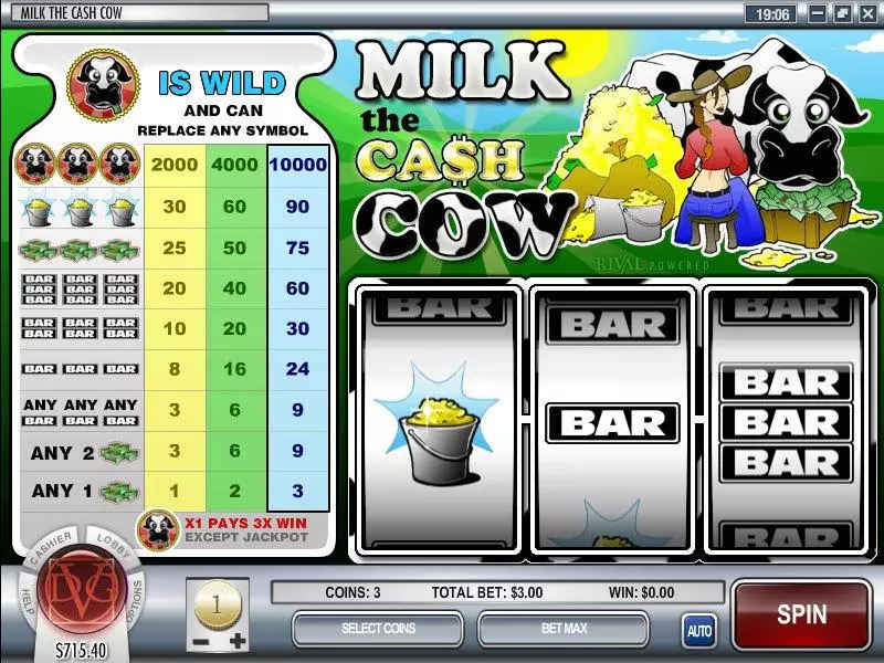 Milk the Cash Cow  Real Money Slot made by Rival - Main Screen Reels