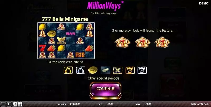 Million 777 Bells  Real Money Slot made by Red Rake Gaming - Introduction Screen